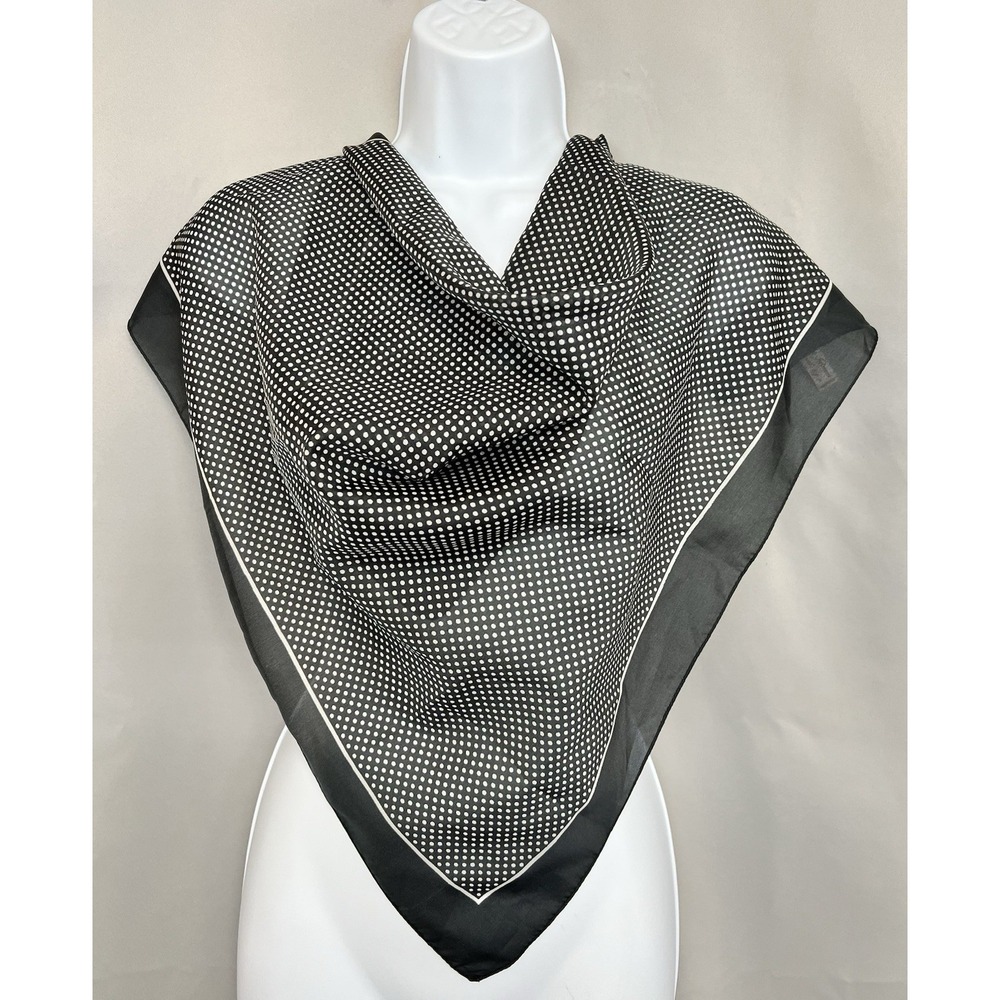 Made In Italy 100% Polyester Polka Dot‎ Black White Square Scarf 25.5"x 25"